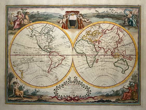 Cassini Giovanni Maria (1745-1824) Mappamondo o descrizione generale del Globo terraqueo con i viaggi e nuove scoperte del Cap. Cook 1788 Roma 